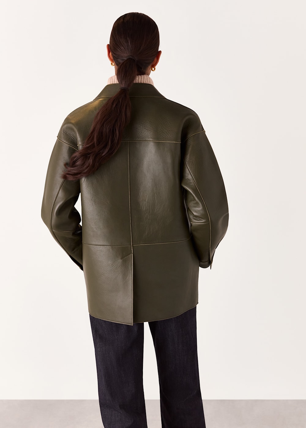 Khaki Clean Bonded Leather Jacket WHISTLES Whistles UK